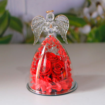 Eternal Flower Gift Box Angel Glass Cover Dried Rose Gift Box For Christmas New Year Valentine's Day Home Decor