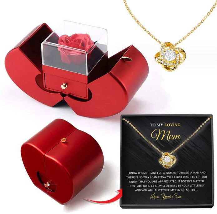 Boîte à bijoux de mode pomme rouge cadeau de noël collier Rose éternelle pour fille fête des mères cadeaux de saint valentin avec fleur artificielle Rose boîte à bijoux de fleur