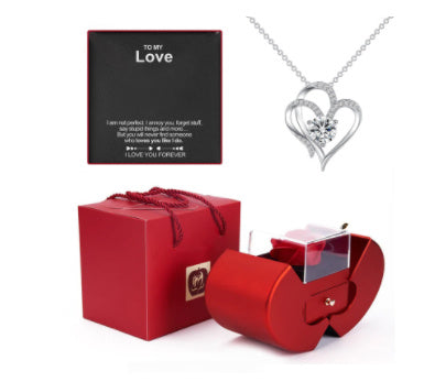 Boîte à bijoux de mode pomme rouge cadeau de noël collier Rose éternelle pour fille fête des mères cadeaux de saint valentin avec fleur artificielle Rose boîte à bijoux de fleur