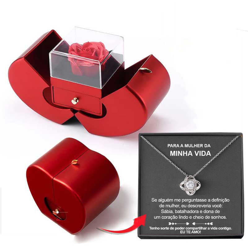 Boîte à bijoux de mode pomme rouge cadeau de noël collier Rose éternelle pour fille fête des mères cadeaux de saint valentin avec fleur artificielle Rose boîte à bijoux de fleur