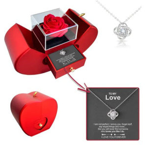 Boîte à bijoux de mode pomme rouge cadeau de noël collier Rose éternelle pour fille fête des mères cadeaux de saint valentin avec fleur artificielle Rose boîte à bijoux de fleur