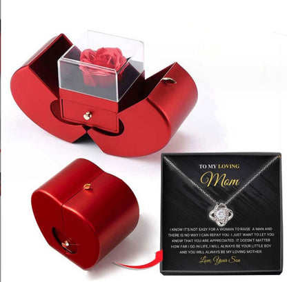 Boîte à bijoux de mode pomme rouge cadeau de noël collier Rose éternelle pour fille fête des mères cadeaux de saint valentin avec fleur artificielle Rose boîte à bijoux de fleur