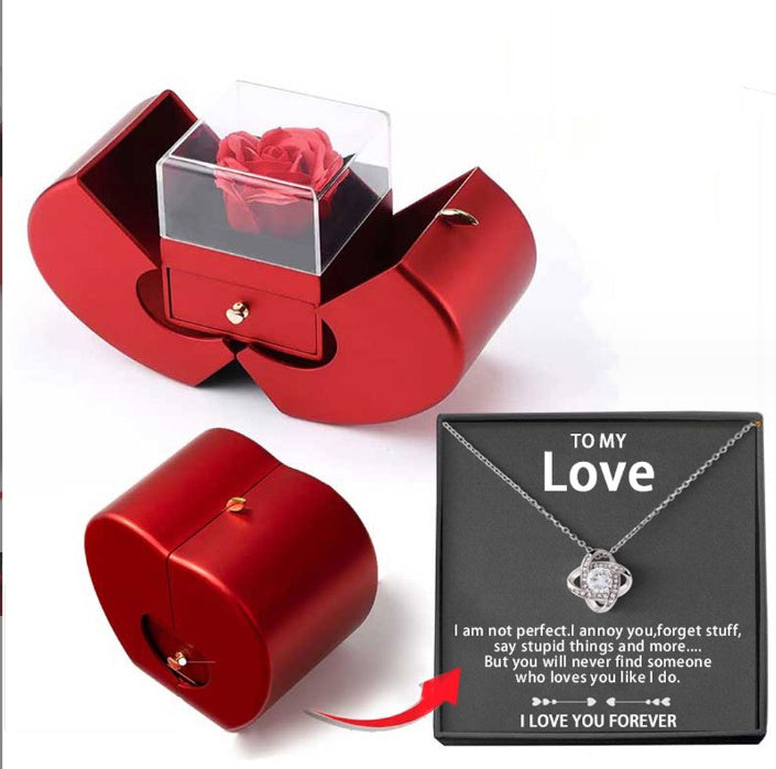 Boîte à bijoux de mode pomme rouge cadeau de noël collier Rose éternelle pour fille fête des mères cadeaux de saint valentin avec fleur artificielle Rose boîte à bijoux de fleur